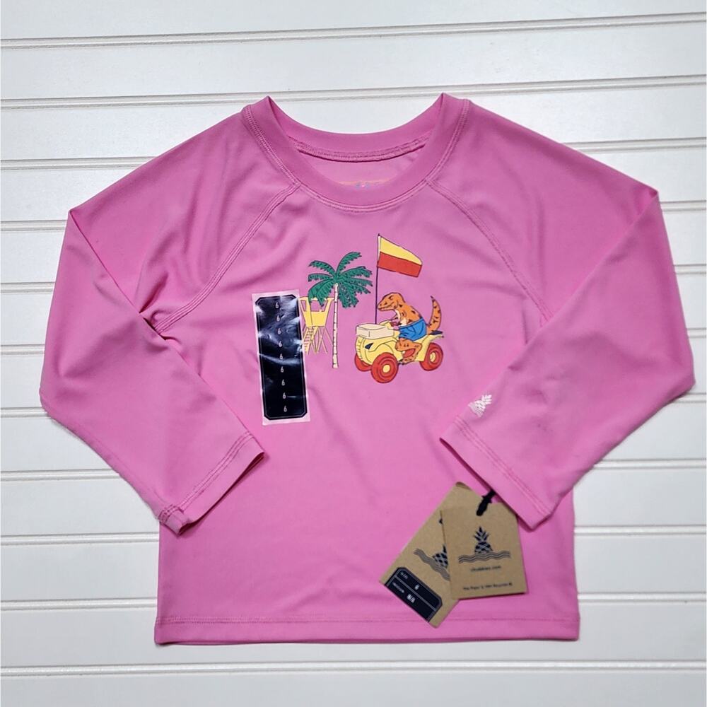 NWT Chubbies The Dino Racers Kids Rashguard Size 6 Pink